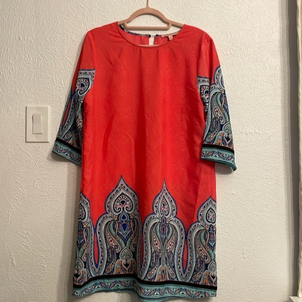 GIBSON LATIMER Red Paisley Print 3/4 Length Sleeve